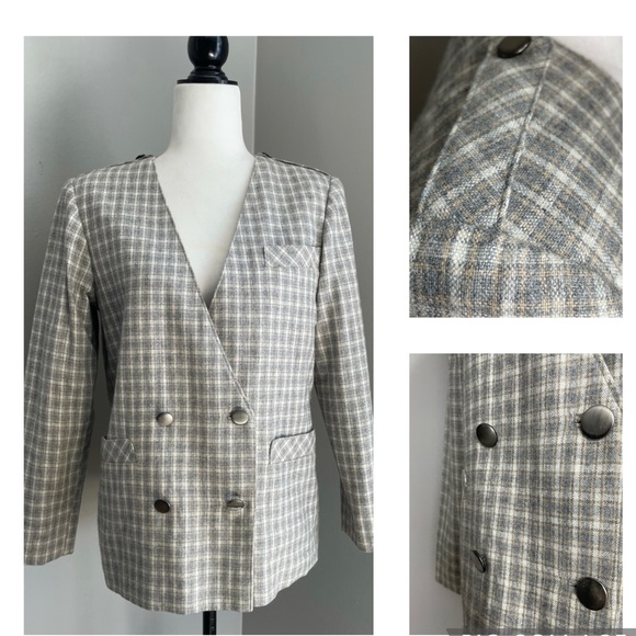 Custom Tailored Handmade Plaid Double Breasted Wool Blazer - M - Picture 16 of 16